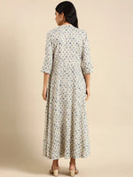 Women's Cream Printed Anarkali Kurta-AT-A-412-Creamnavyblue