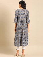 Women's Grey Printed Anarkali Kurta-DF-1364-Greynavyblue