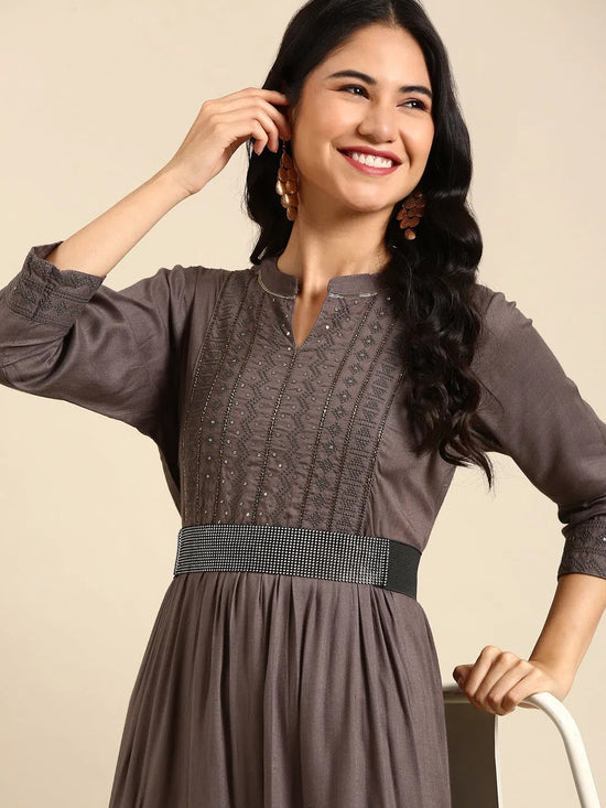 Women's Grey Solid Anarkali Kurta-RF-1445-Grey