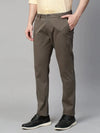 Genips Men's Dark Grey Cotton Stretch Caribbean Slim Fit Solid Trousers