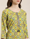 Women Yellow Printed Straight Kurta-AT-A828-K-Yellow