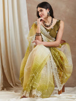 Saree Mall Women's Net Olive Embellished Designer Saree With Blouse Piece-SRENIK1971F