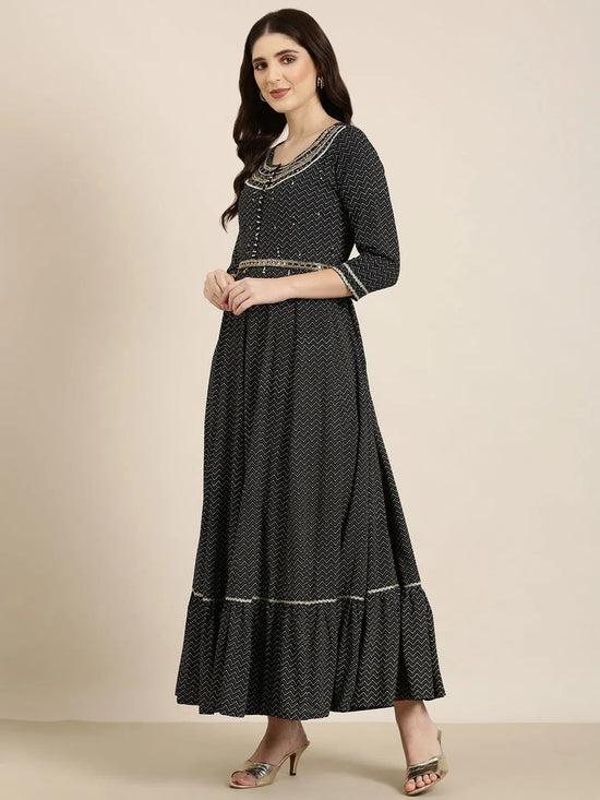 Women Navy Blue Chevron Anarkali Kurta-FS-2987-Navyblue