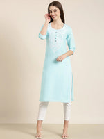 Women Blue Solid Straight Kurta-NJ-3570299-Blue