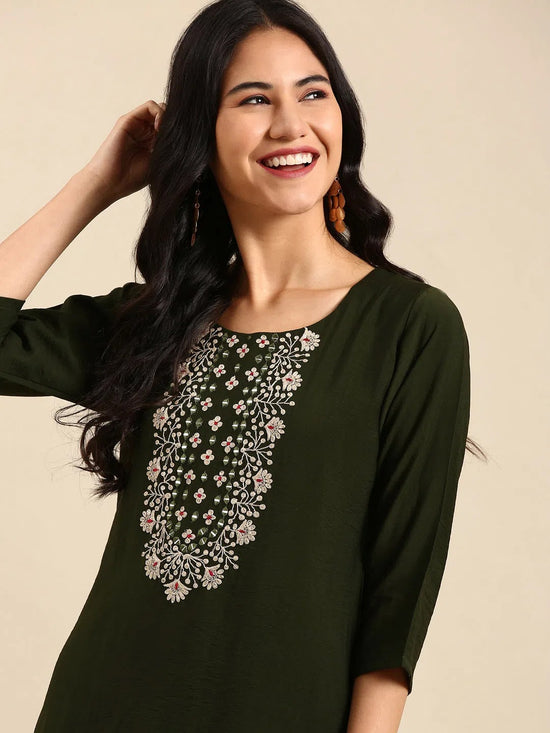 Women's Green Printed Straight Kurta-SKC-812-Olive