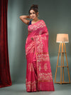 Pink Blended Silk Handwoven Saree With Floral Border-MA50BSL34710002