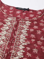 Women Maroon Floral A-Line Kurta-AT-A899-NC-Maroon