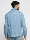 Men Blue Spread Collar Solid Oversized Shirt-SMILEDENIM-4914-Blue