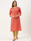 Women's Pink Printed Straight Kurtas-HO-1425-Pink