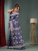 Grey Blended Silk Handwoven Saree With Flower Designs-MA50BSL34710012