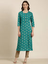 Women Teal Paisley Straight Kurta-GW-3889-Teal