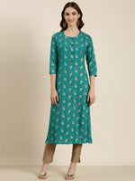 Women Teal Paisley Straight Kurta-GW-3889-Teal