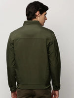 Men Green Solid Casual Bomber Jackets-ZD-3005-Olive