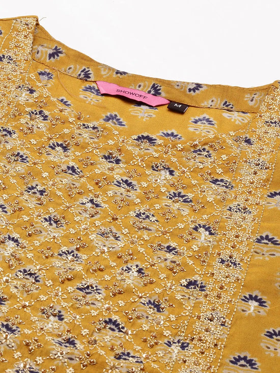 Women's Yellow Printed Straight Kurta-GW-2943-Mustard