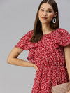 Women Red Self Design A-Line Dress-AE-9875-Redoffwhite