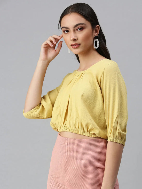 Women's Solid Yellow Top-AE-10209-Yellow