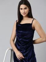 Women Navy Blue Solid Gown Dress-HQ-106-Navyblue