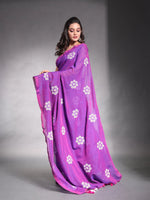 Purple Pure Cotton Soft Saree With Floral Embroidery Work-MA54CT33580099