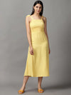 Women's Yellow Solid Fit and Flare Dress-AE-15681-Yellow