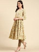 Women's Cream Printed Anarkali Kurta-RF-1553-Cream