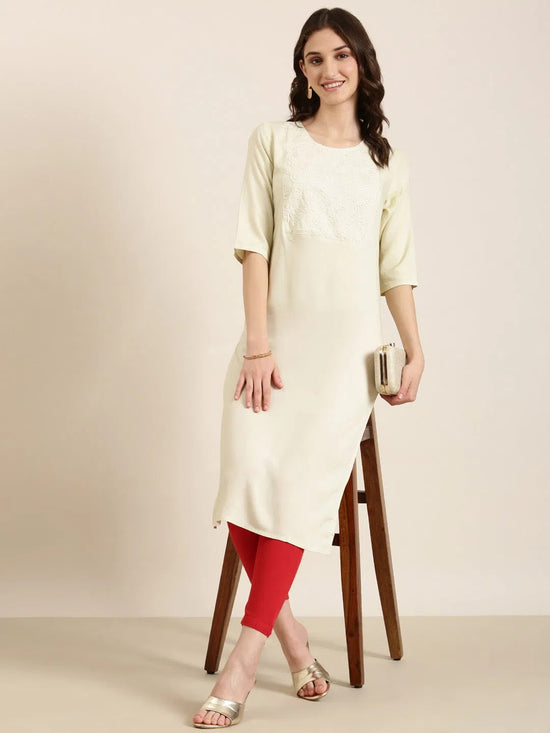 Women Cream Solid Straight Kurta-NJ-3612218-Cream