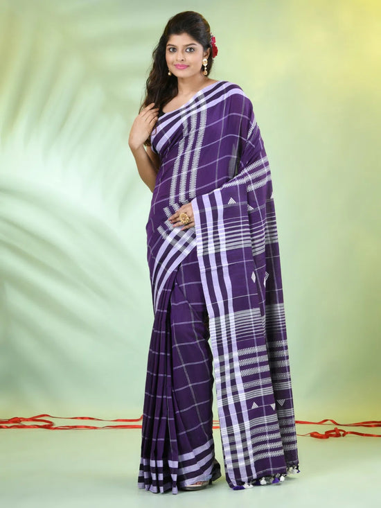 Violet Cotton Soft Saree With Checkbox Designs-MA62CT331100058