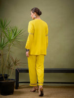 Women Yellow Front Embroidered Shirt With Palazzos