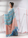 Sky Blue Cotton Saree With Stripes Design-MA55CT06530012