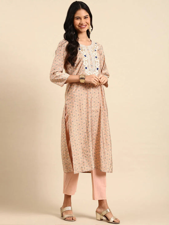 Women's Pink Printed Kurta Set-FS-172-Peach