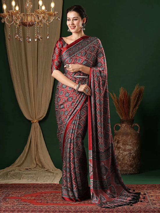 Saree Mall Women's Crepe Red Printed Designer Saree With Blouse Piece-MOHAR203A