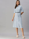 Women's Blue Solid Shirt Dress-AE-444955-Blue