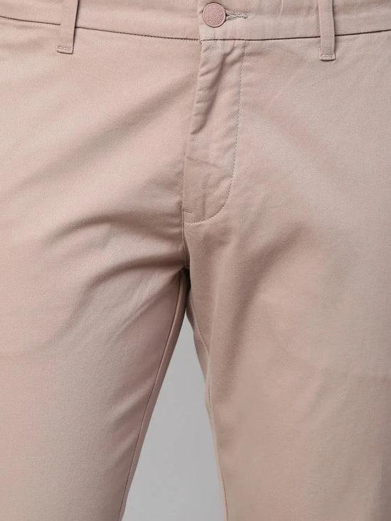 Genips Men's Onion Cotton Stretch Caribbean Slim Fit Solid Trousers Pink