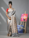 Ice Grey Katan Silk Banarasi Saree With Ethnic Motifs And Zari Woven Designs-MA52KA441380085