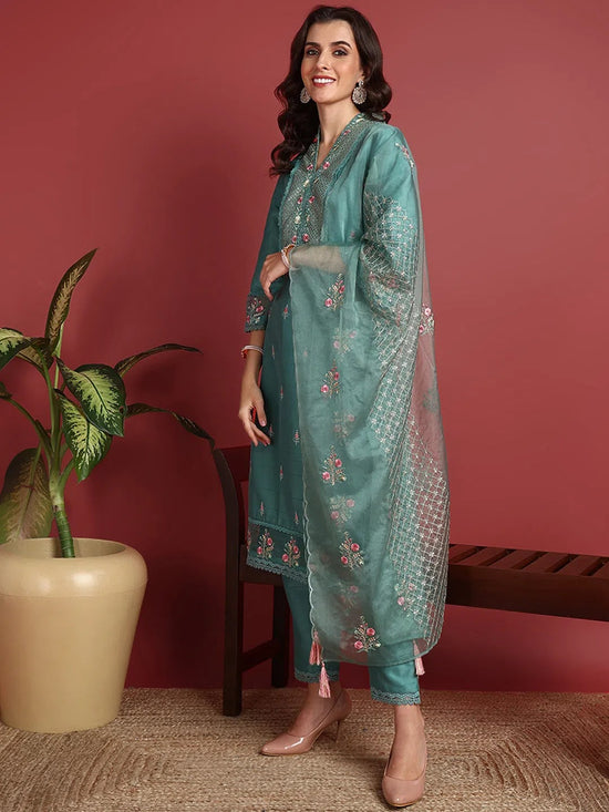 Ahika Polyester Solid Blue Indian Ethnic-PKSKD2427_S