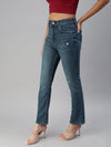 Women's Blue Solid Denim Straight Jeans-GZ-5127B-Blue