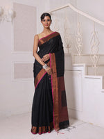 All Over Zari Weaving Black Cotton Saree With Zari Borders-MA64BCT401380028