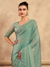 Saree Mall Women's Satin  Sea Green Embellished Designer Saree With Blouse Piece-SRVATN7912