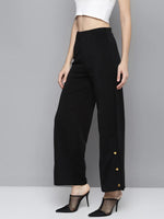 Black Scuba Side Button Flared Track Pants