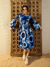 Bell Sleeve Midi Dress in Blue Tie & Dye-TP0339TD7