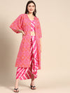 Shrug with crop top and dhoti skirt in Pink