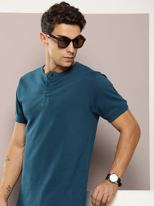 Dillinger Blue Solid Regular Heney T-shirt
