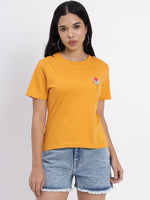 Flamingo Print yellow regular t-shirt-SIRT0012324