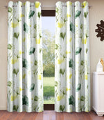 Home Sizzler 2 Pieces Abstract Garden Eyelet Polyester Semi Sheer Door Curtains-7 Feet, Green-HS2PC001694DR