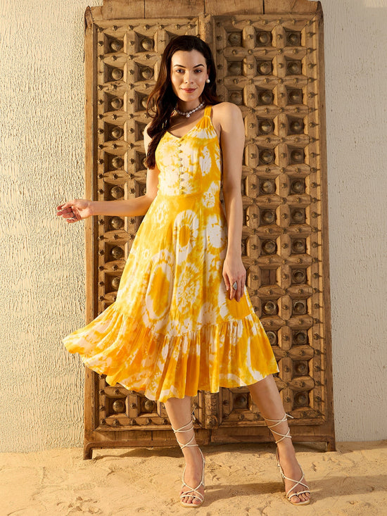 Strappy Layered Midi Dress in Yellow Tie & Dye-TP0479TD6