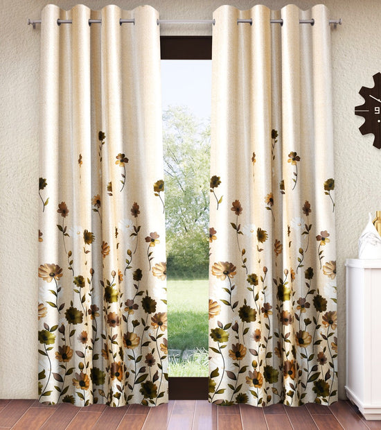 Home Sizzler 2 Pieces Digital Print Eyelet Polyester Window Curtains - 5 Feet, Green-HS2PC001704WD