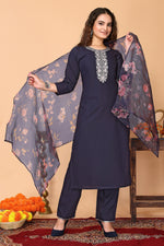 Avanshee Women's Latest Embroidred Cotton Kurta, Pant With Dupatta-ES-7510-Blue