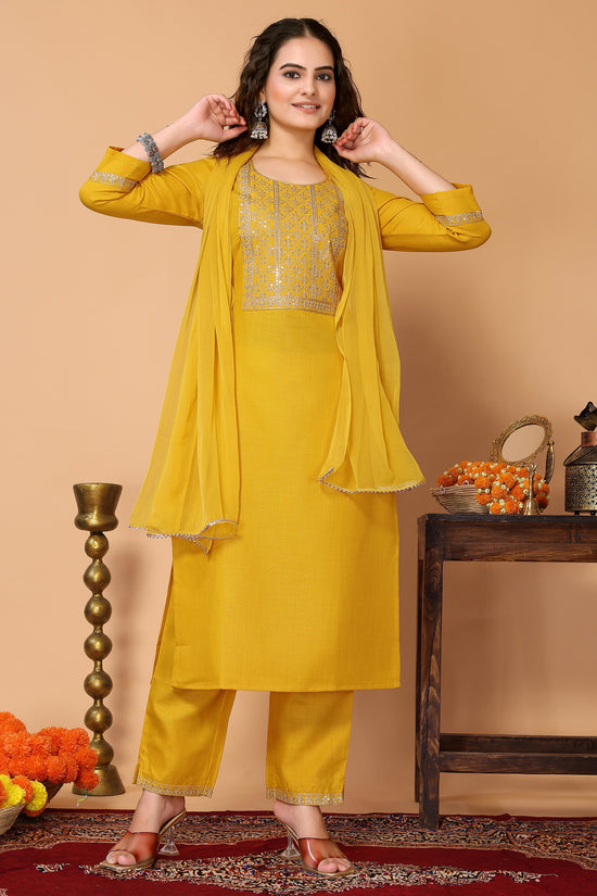 Avanshee Women's Latest Embroidred Cotton Blend Kurta, Pant With Dupatta-ES-7513