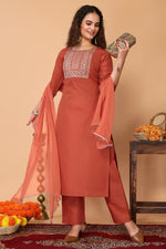 Avanshee Women's Latest Embroidred Cotton Kurta, Pant With Dupatta-ES-7517