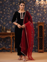 Avanshee Women's Latest Solid Velvet Kurta, Pant With Dupatta-ES-7524