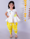 Lil Drama Cotton Embroidered Kurta with Tye & Dye Dhoti Sets for Girls - White and Yellow